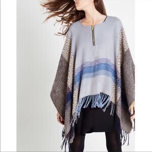 BCBGeneration Diamond Fringe Zippered Poncho